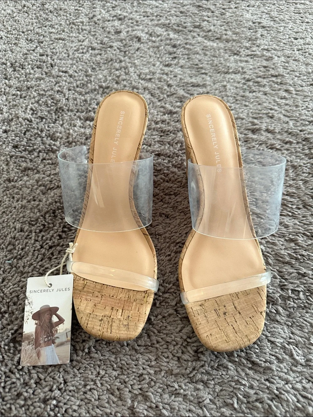 Sincerly Jules Clear Strap Cork Slide Sandals - Natural NWT - Picture 1 of 3